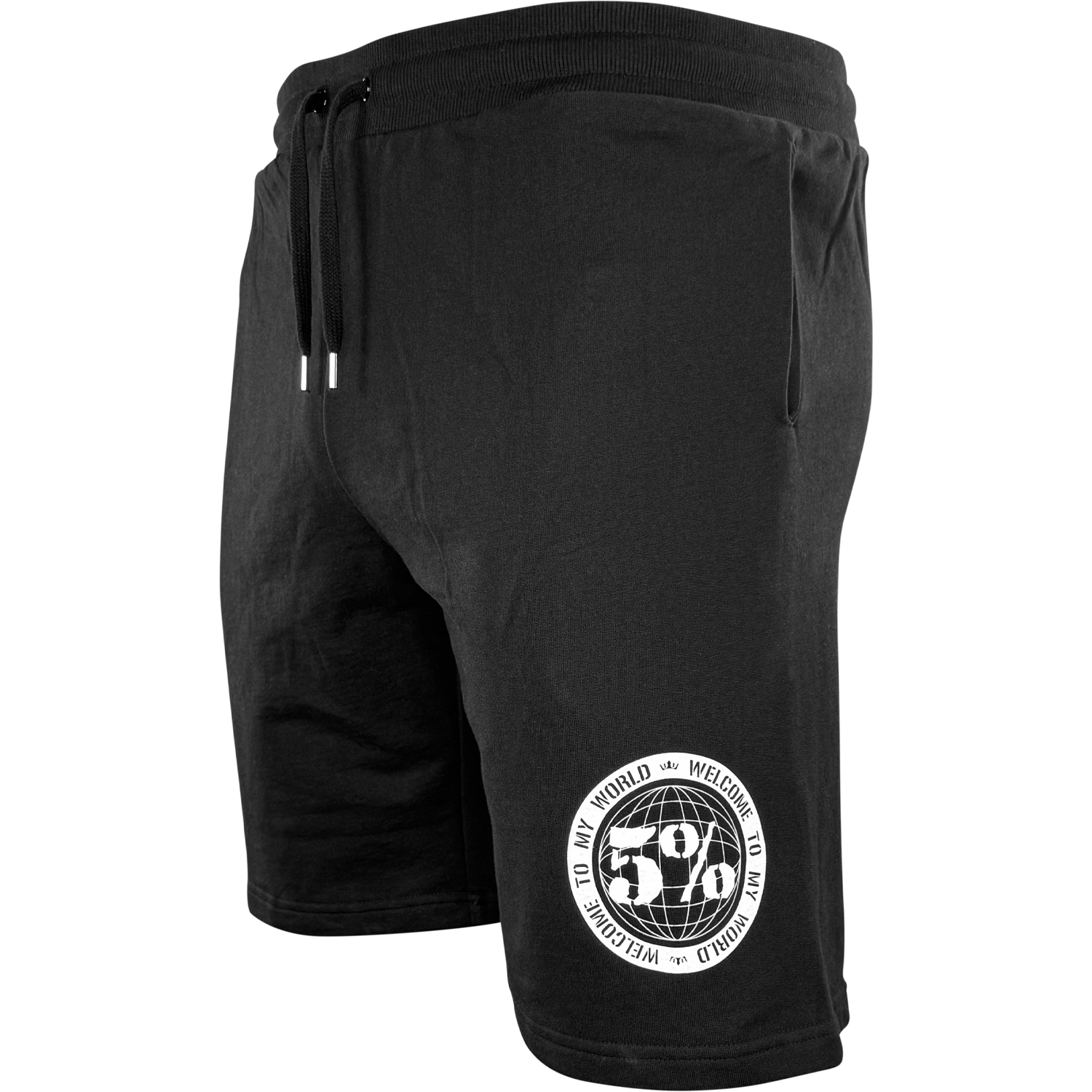 Welcome To My World Black Sweatshorts with White Lettering