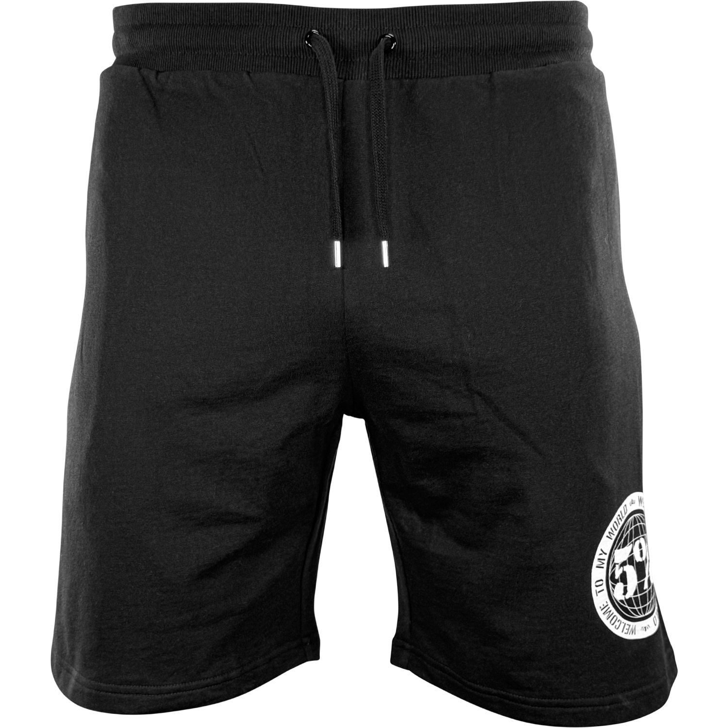 Welcome To My World Black Sweatshorts with White Lettering