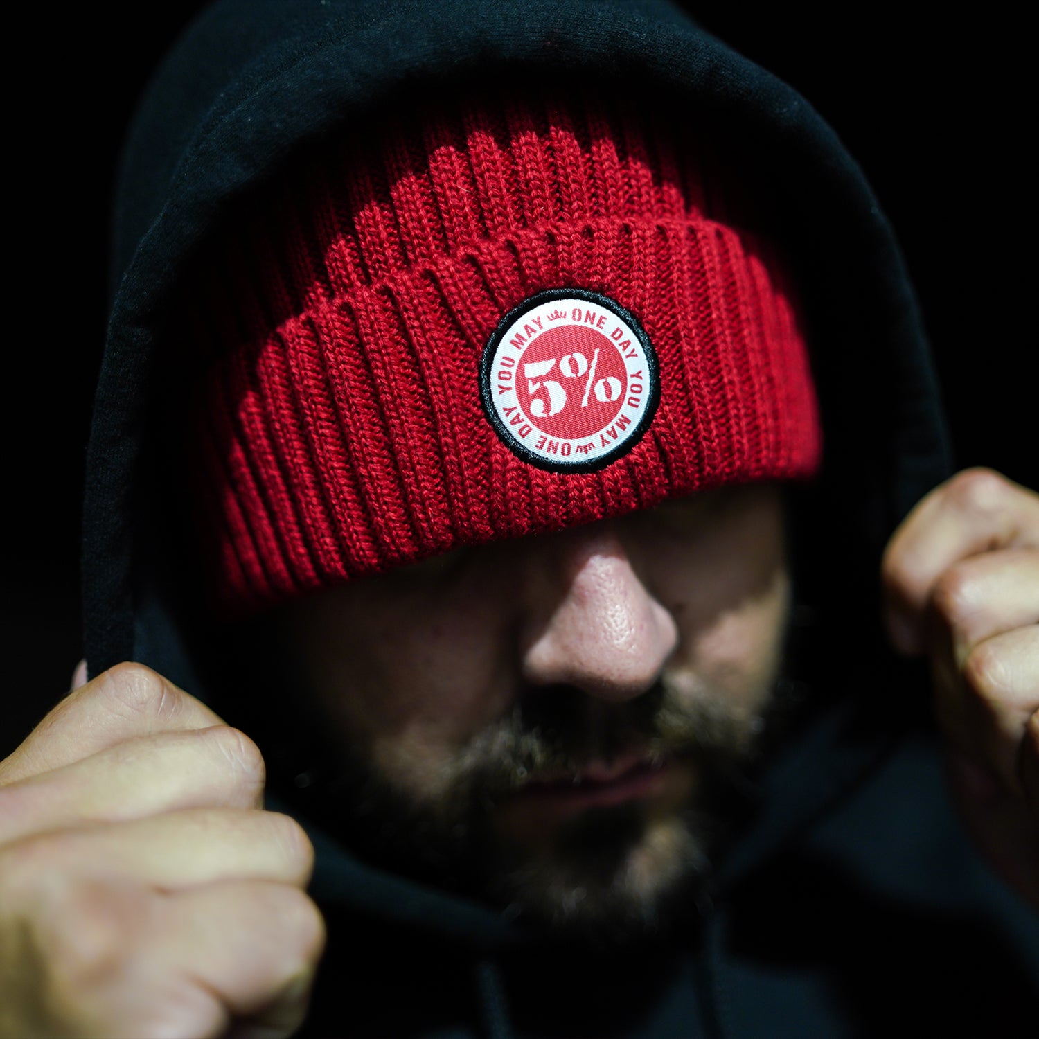 One Day You May Red Beanie with Patch - 5% Nutrition