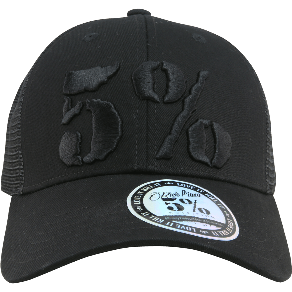 5% Trucker Hat, Black Hat with Black Lettering - 5% Nutrition