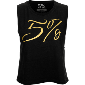 5%, Women's Cropped Black Tank with Gold Lettering - 5% Nutrition