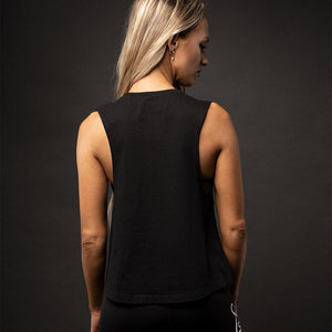 5%, Women's Cropped Black Tank with Gold Lettering - 5% Nutrition