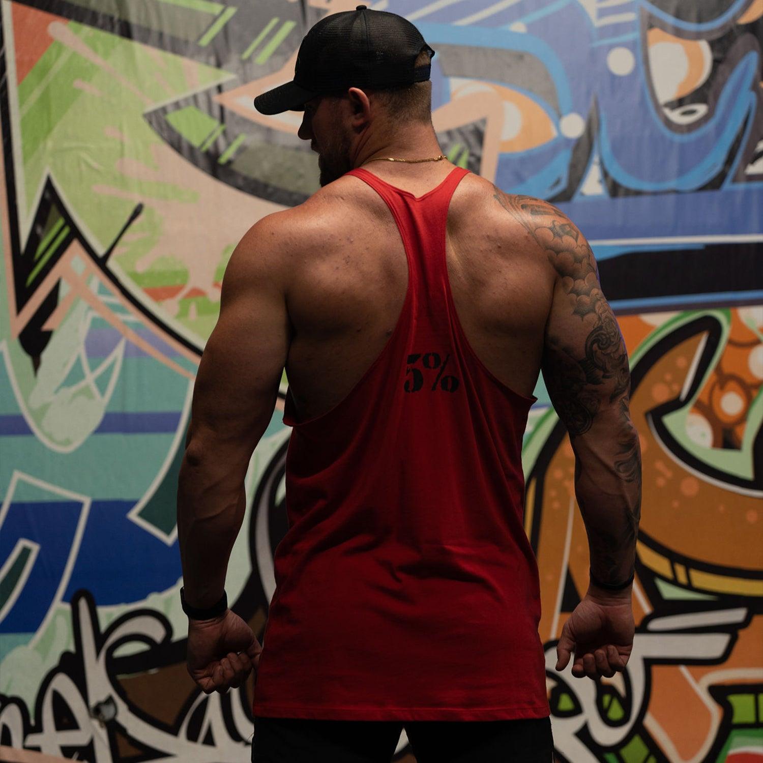 One Day You May, Red Stringer Tank with Black Lettering - 5% Nutrition