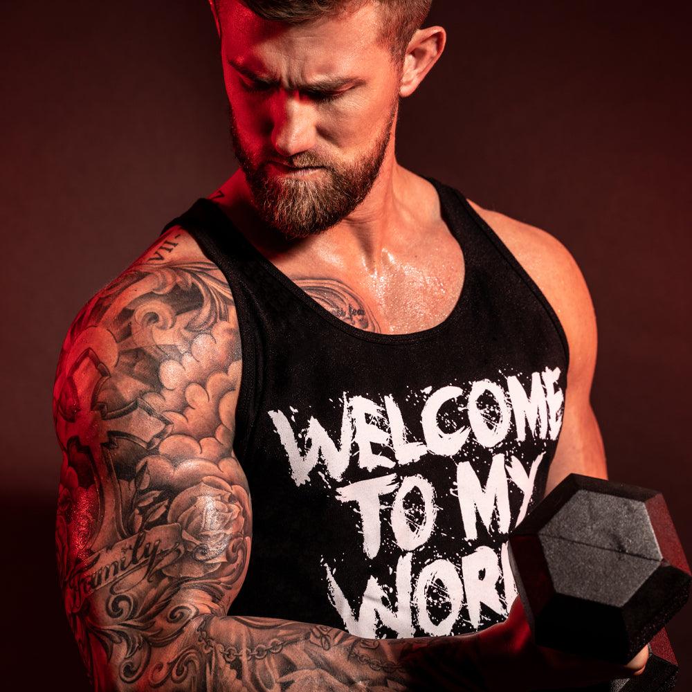 Welcome To My World, Black Tank Top with White Lettering - 5% Nutrition